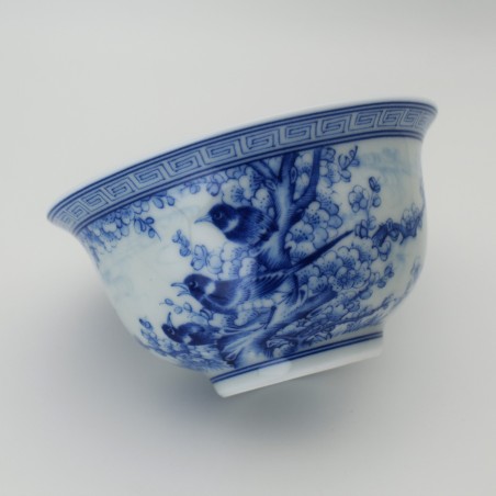 Hand-painted flower and bird teacup with saucer and lid