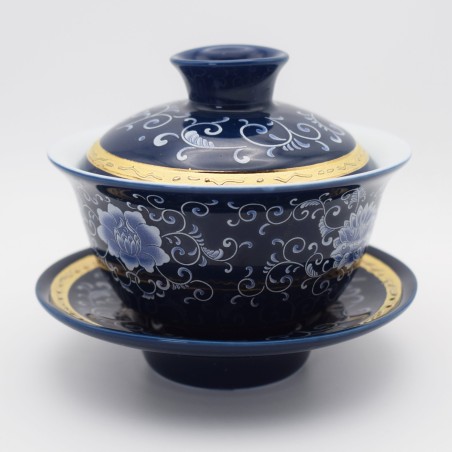 Enamel teacup with lid and tea tray