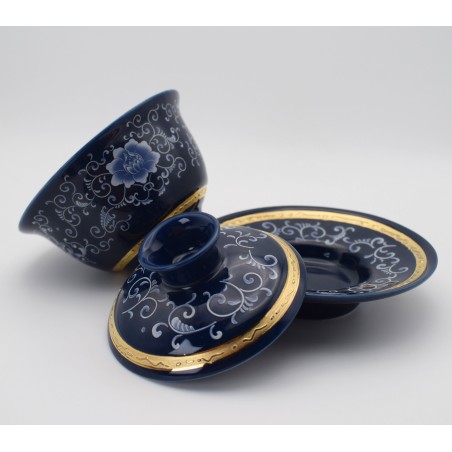 Enamel teacup with lid and tea tray