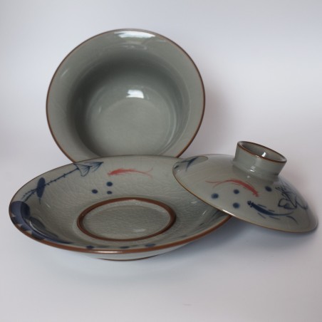 Hand-painted lotus and fish pattern teacup