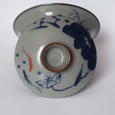 Hand-painted lotus and fish pattern teacup