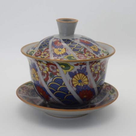 Hand-painted floral cover with saucer and cover