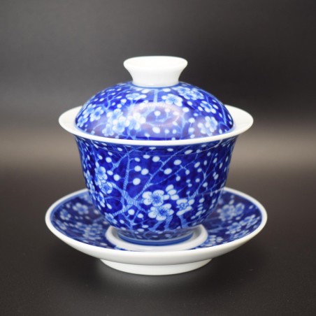 Hand-painted floral blue and white porcelain teacup and saucer
