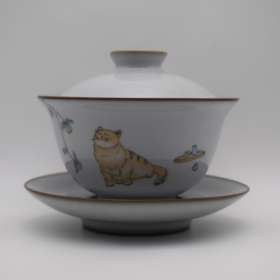 Cute cat covered bowl ice crack tea cup