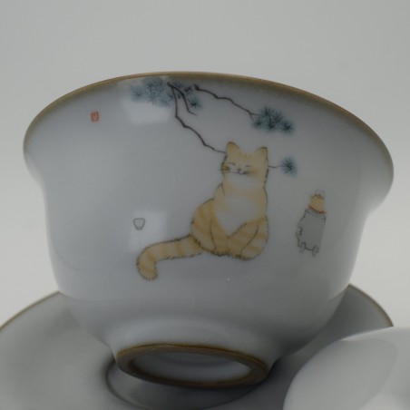 Cute cat covered bowl ice crack tea cup