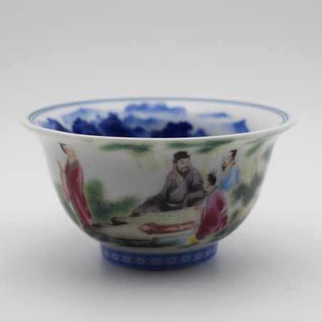 Porcelain teacup with hand-painted figures