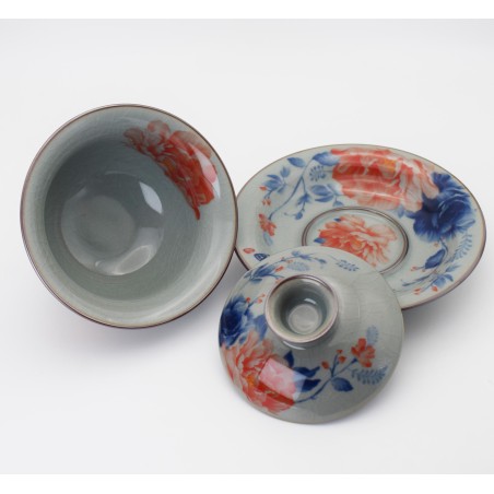 Ice crack hand-painted peony teacup