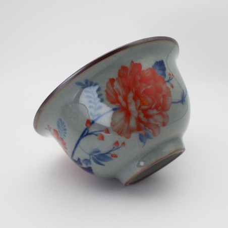 Ice crack hand-painted peony teacup