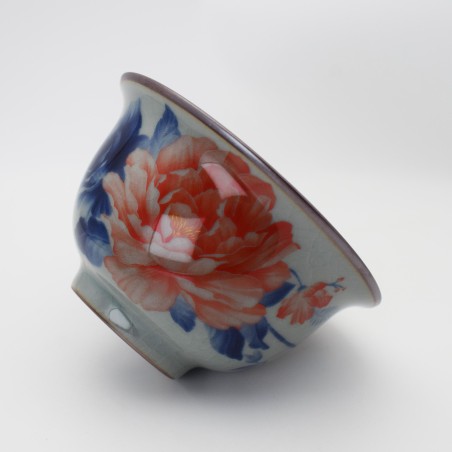 Ice crack hand-painted peony teacup