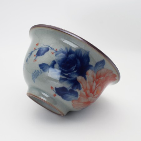 Ice crack hand-painted peony teacup