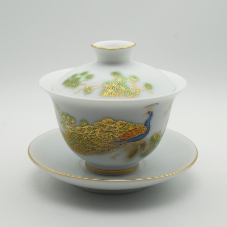 Hand-painted peacock pattern teacup