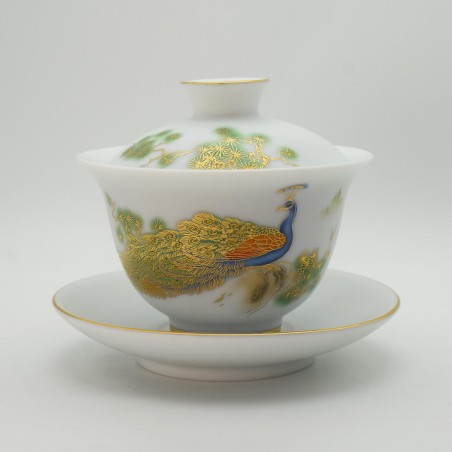 Hand-painted peacock pattern teacup