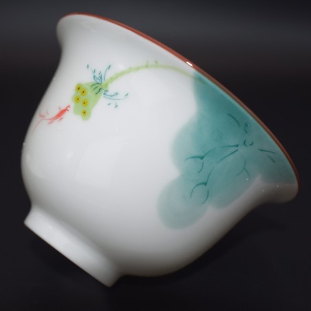 Hand-painted Koi and Lotus Teacup