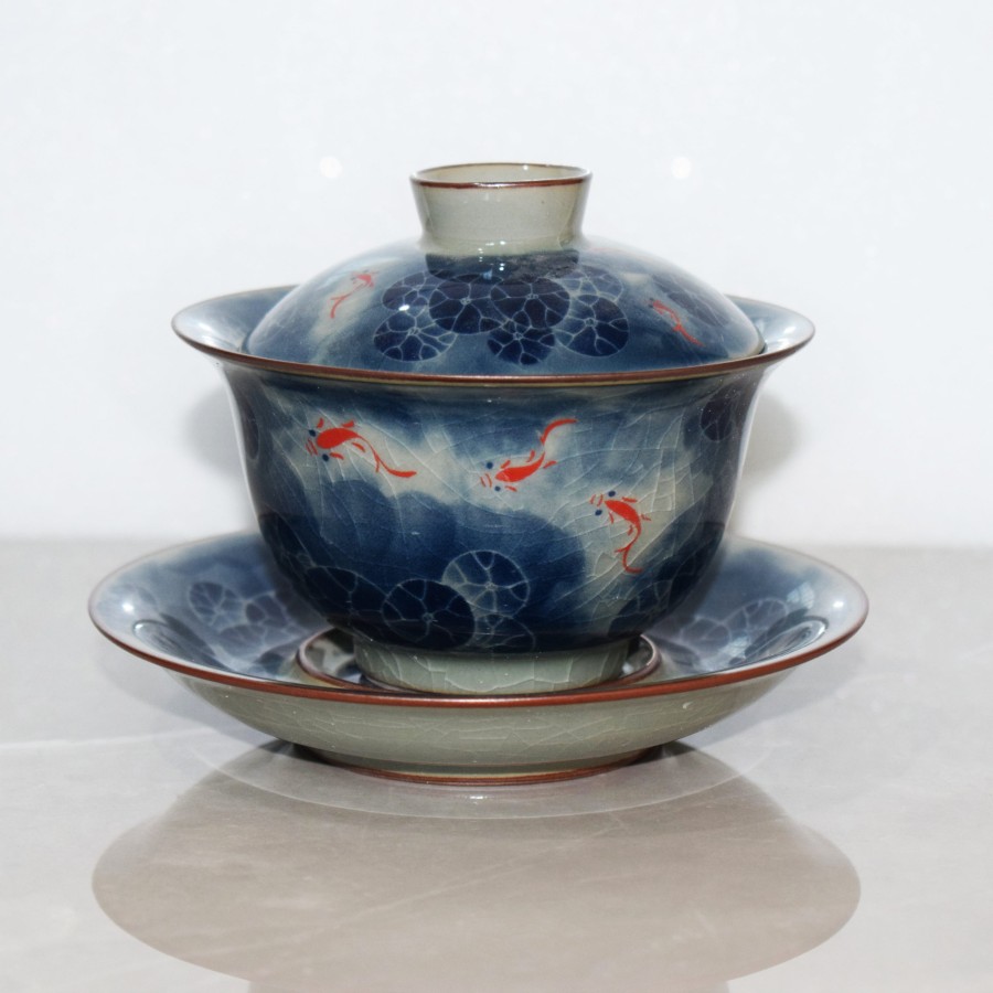 Koi and Lotus Root Ice Crack Tea Cup
