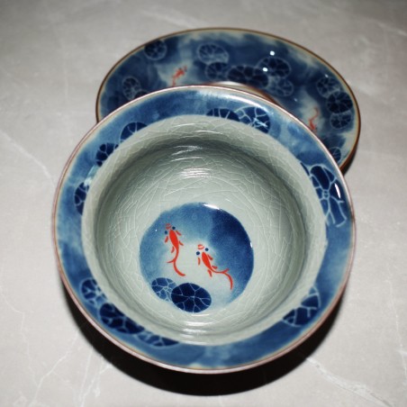 Koi and Lotus Root Ice Crack Tea Cup