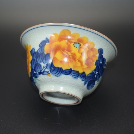Hand-painted Peony Ice Crack Teacup and Lid Bowl