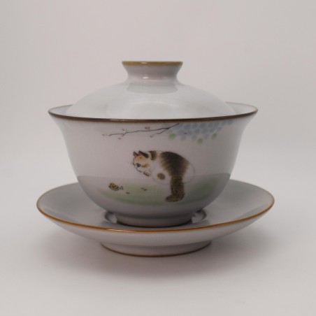 Cute Cat Ice Crack Teacup with Saucer and Lid
