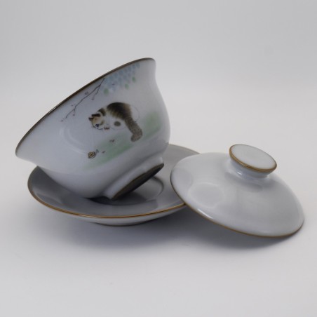 Cute Cat Ice Crack Teacup with Saucer and Lid