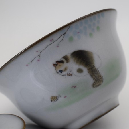Cute Cat Ice Crack Teacup with Saucer and Lid