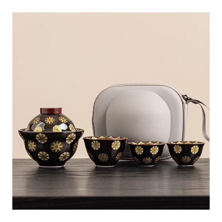 Black Gold Chrysanthemum Porcelain Tea Set