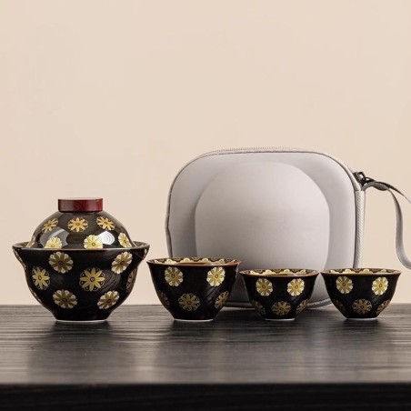 Black Gold Chrysanthemum Porcelain Tea Set