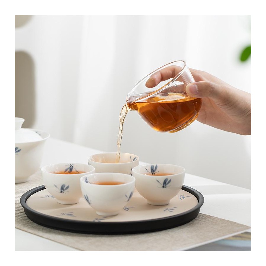Hand-Painted Dragonfly Porcelain Tea Cup Set