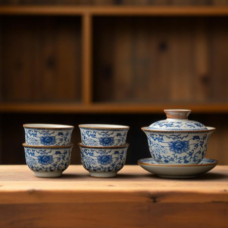 Classic Blue and White Porcelain Gaiwan Tea Set