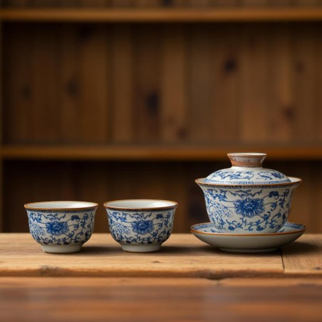 Classic Blue and White Porcelain Gaiwan Tea Set