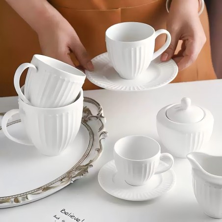 Classic white porcelain coffee cup and saucer