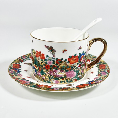 Vintage floral porcelain coffee cup and sauceR