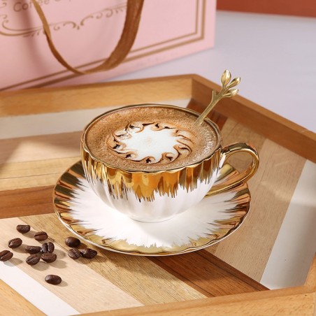 White porcelain coffee cup and saucer