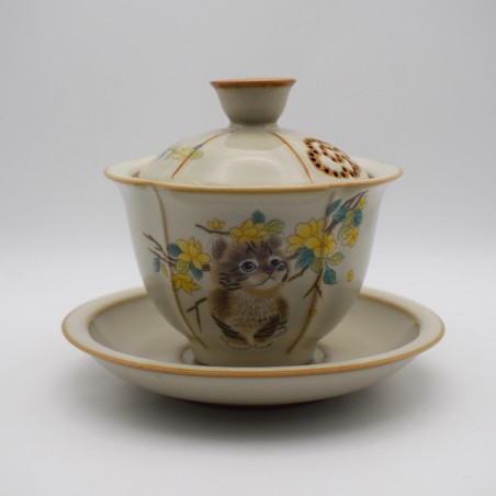 Love Cat Gaiwan Teacup with Tea Tray and Lid