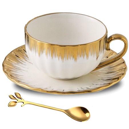 White porcelain coffee cup and saucer