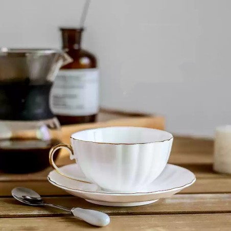 Light luxury white porcelain coffee cup and saucer