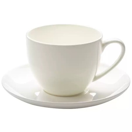 Smooth white ceramic coffee cup and saucer