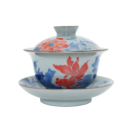 Hand-painted goldfish ice crack teacup
