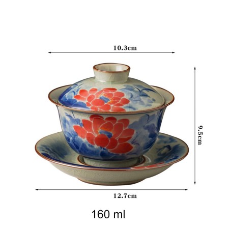 Hand-painted goldfish ice crack teacup