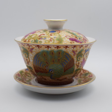 Dragon, Phoenix and Peacock Flower Enamel Covered Bowl Teacup