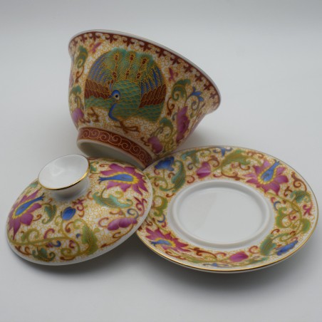 Dragon, Phoenix and Peacock Flower Enamel Covered Bowl Teacup
